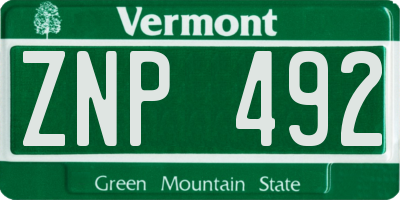 VT license plate ZNP492