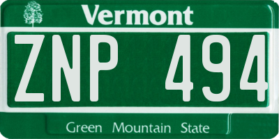 VT license plate ZNP494