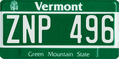 VT license plate ZNP496