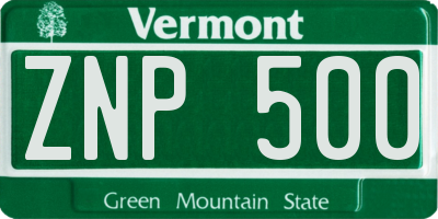VT license plate ZNP500