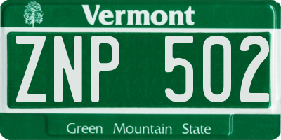 VT license plate ZNP502