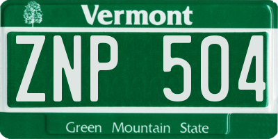 VT license plate ZNP504