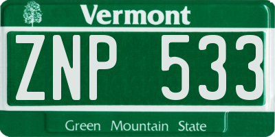 VT license plate ZNP533