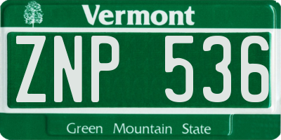 VT license plate ZNP536
