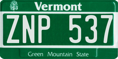 VT license plate ZNP537