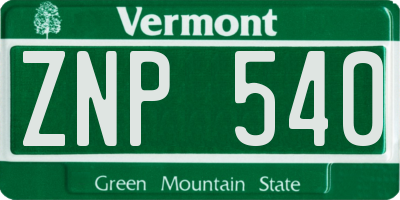 VT license plate ZNP540