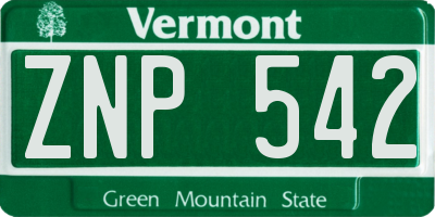 VT license plate ZNP542