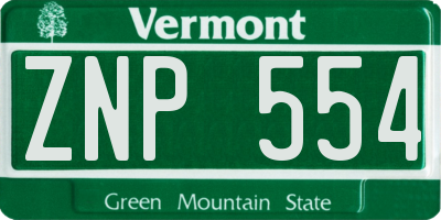 VT license plate ZNP554