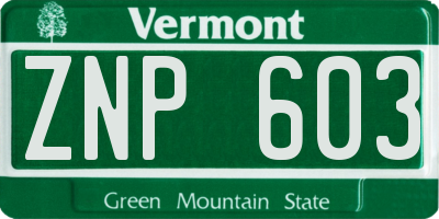 VT license plate ZNP603