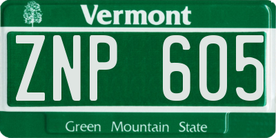 VT license plate ZNP605