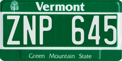 VT license plate ZNP645