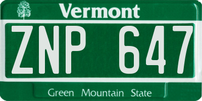 VT license plate ZNP647