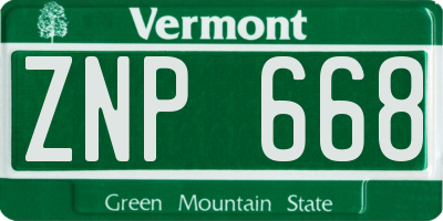 VT license plate ZNP668