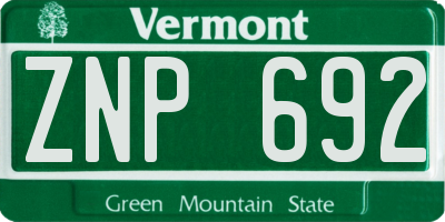 VT license plate ZNP692
