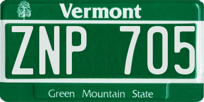 VT license plate ZNP705