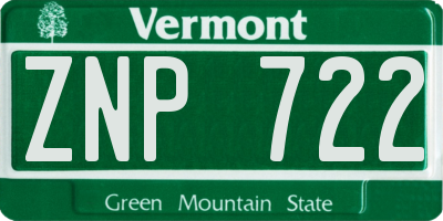 VT license plate ZNP722