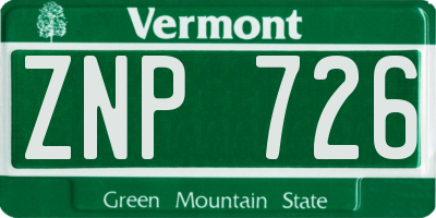 VT license plate ZNP726