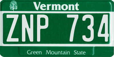 VT license plate ZNP734