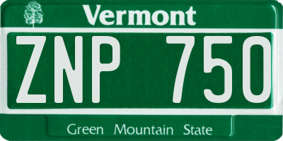 VT license plate ZNP750