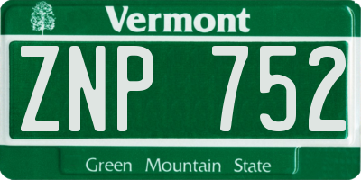 VT license plate ZNP752