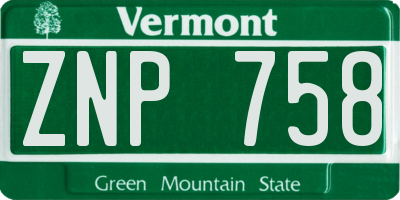 VT license plate ZNP758