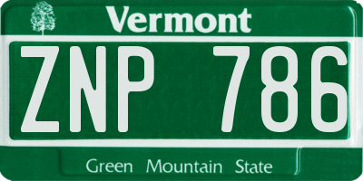 VT license plate ZNP786