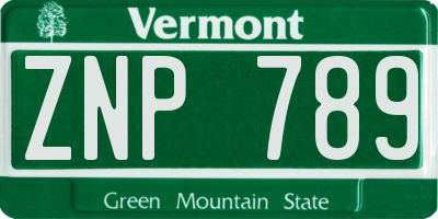 VT license plate ZNP789