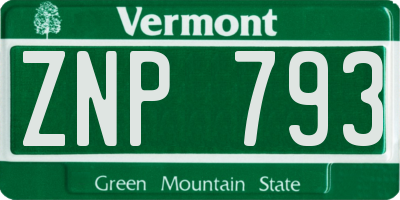 VT license plate ZNP793