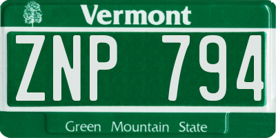 VT license plate ZNP794