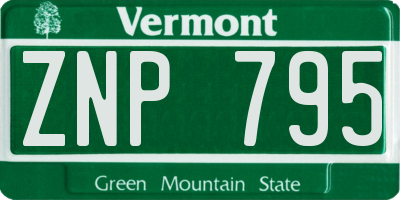 VT license plate ZNP795