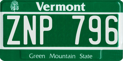 VT license plate ZNP796