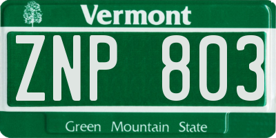 VT license plate ZNP803