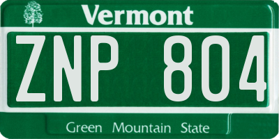VT license plate ZNP804