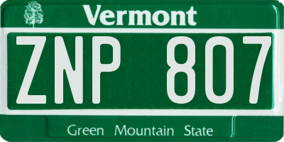 VT license plate ZNP807