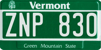 VT license plate ZNP830