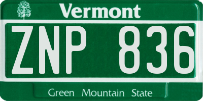 VT license plate ZNP836