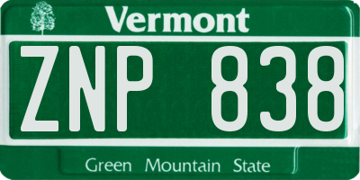 VT license plate ZNP838