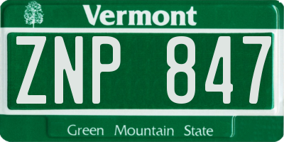 VT license plate ZNP847