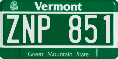 VT license plate ZNP851