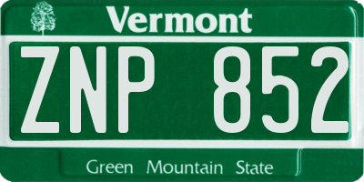 VT license plate ZNP852
