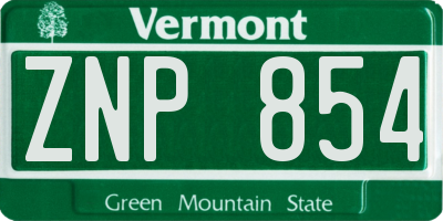 VT license plate ZNP854