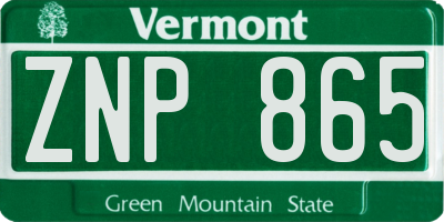 VT license plate ZNP865