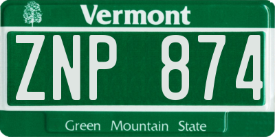 VT license plate ZNP874