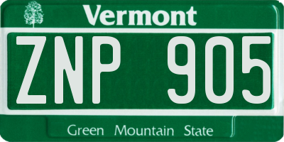 VT license plate ZNP905