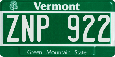 VT license plate ZNP922