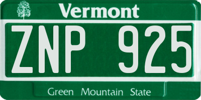VT license plate ZNP925
