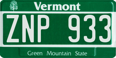 VT license plate ZNP933