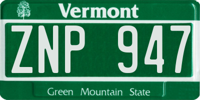 VT license plate ZNP947