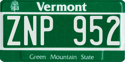 VT license plate ZNP952
