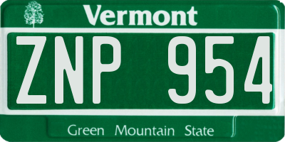 VT license plate ZNP954